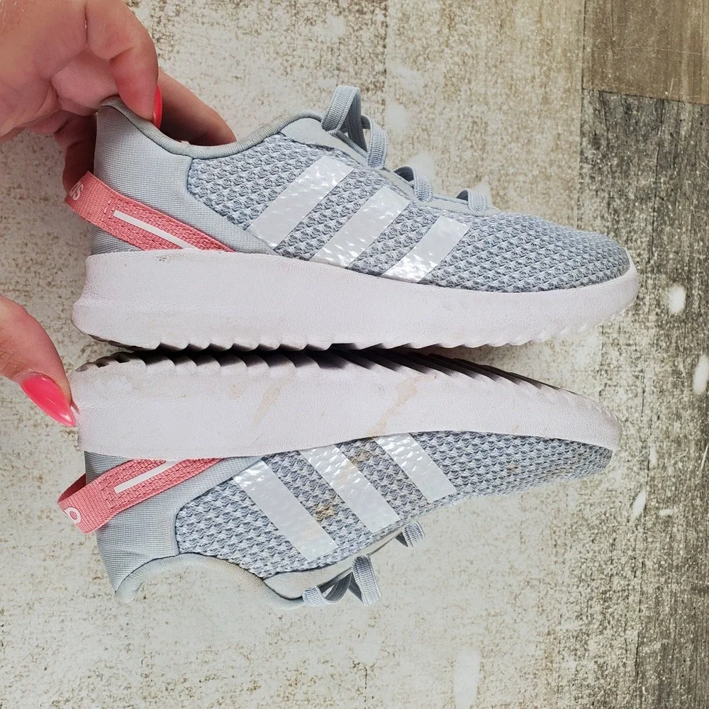 Adidas Racer TR 2.0 Kids Shoes Sz 9 Running Gray White Pink Lace Up Sneakers